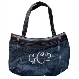 Thirty-One Monogrammed denim skirt purse with extra skirt gCp monogram